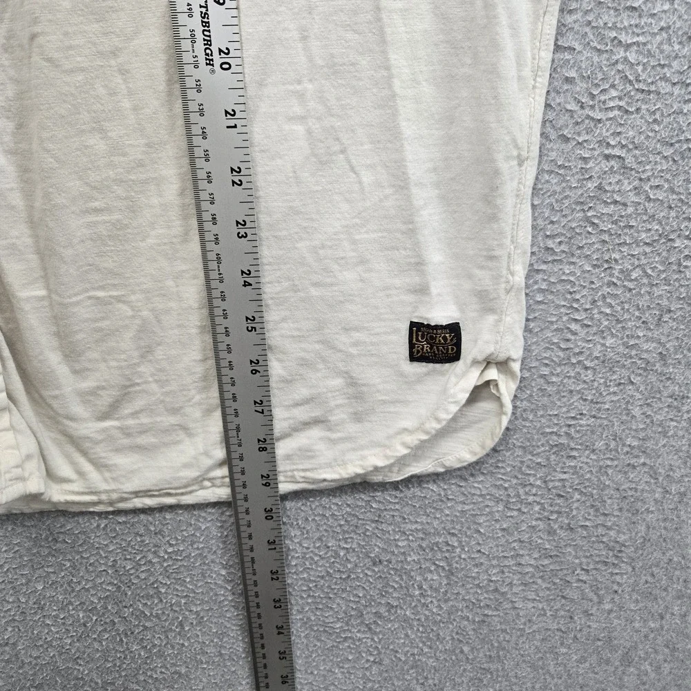 Lucky Brand Men Button Up Shirt XL Beige Logo Long Sleeve Blade Collar